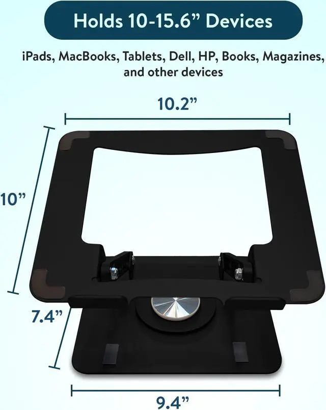 Alt view image 6 of 7 - Swivel Laptop Stand for Desk – Adjustable Laptop Stand for Desk 360 Rotation – Raise, tilt, Rotate, Cool laptops with This Ergonomic Laptop Riser for Desk ipad Stand Laptop Cooling pad (Black)