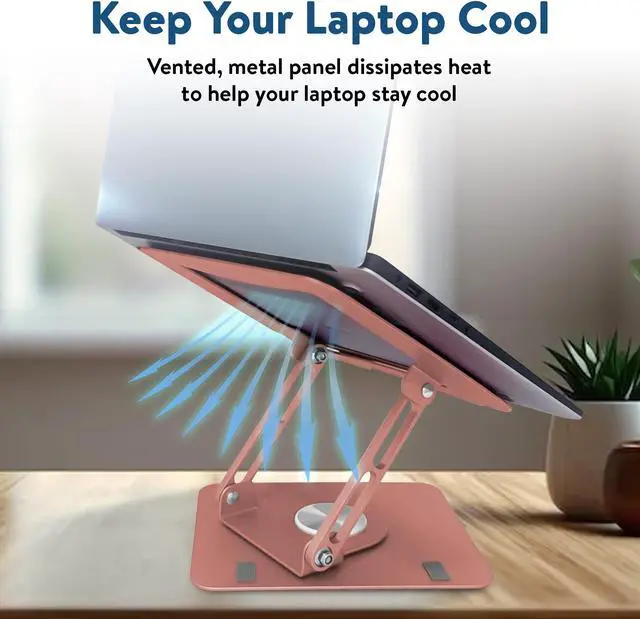 Alt view image 5 of 6 - Swivel Laptop Stand for Desk – Adjustable Laptop Stand for Desk 360 Rotation – Raise, tilt, Rotate, Cool laptops with This Ergonomic Laptop Riser for Desk ipad Stand Laptop Cooling pad (Rose Gold)