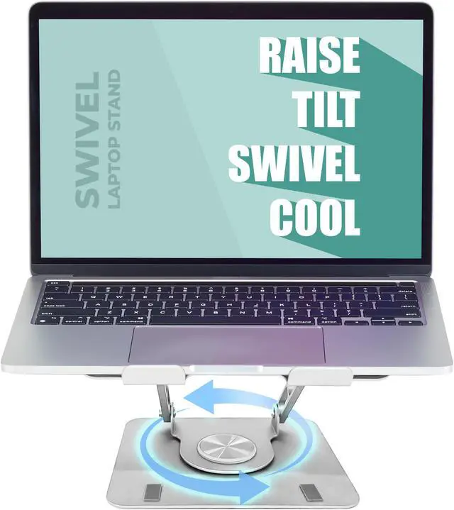 Alt view image 3 of 7 - Swivel Laptop Stand for Desk – Adjustable Laptop Stand for Desk 360 Rotation – Raise, tilt, Rotate, Cool laptops with This Ergonomic Laptop Riser for Desk ipad Stand Laptop Cooling pad (Silver)