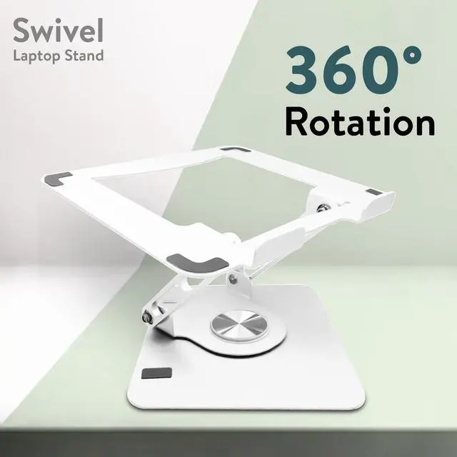 Alt view image 4 of 7 - Swivel Laptop Stand for Desk – Adjustable Laptop Stand for Desk 360 Rotation – Raise, tilt, Rotate, Cool laptops with This Ergonomic Laptop Riser for Desk ipad Stand Laptop Cooling pad (White)