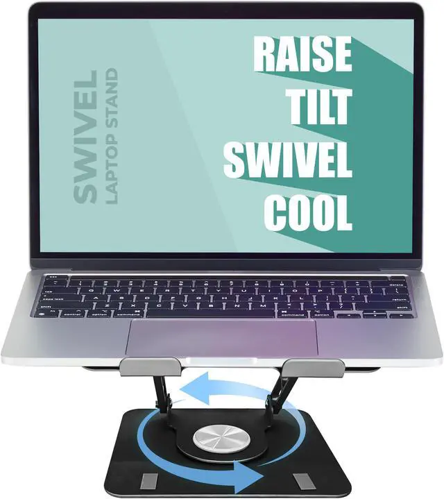 Alt view image 4 of 7 - Swivel Laptop Stand for Desk – Adjustable Laptop Stand for Desk 360 Rotation – Raise, tilt, Rotate, Cool laptops with This Ergonomic Laptop Riser for Desk ipad Stand Laptop Cooling pad (Black)