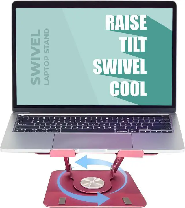 Alt view image 3 of 6 - Swivel Laptop Stand for Desk – Adjustable Laptop Stand for Desk 360 Rotation – Raise, tilt, Rotate, Cool laptops with This Ergonomic Laptop Riser for Desk ipad Stand Laptop Cooling pad (Rose Gold)