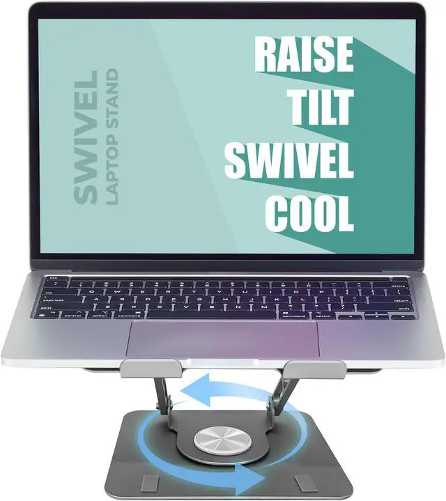 Alt view image 3 of 5 - Swivel Laptop Stand for Desk  Adjustable Laptop Stand for Desk 360 Rotation  Raise, tilt, Rotate, Cool laptops with This Ergonomic Laptop Riser for Desk ipad Stand Laptop Cooling pad (Space Gray)