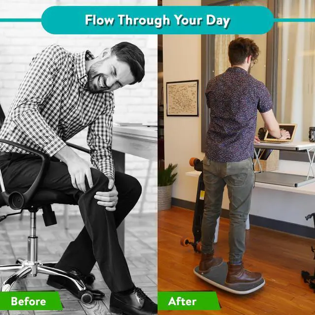 Alt view image 5 of 7 - BASE Standing Desk Balance Board  Office Wobble Board with Anti-Fatigue Mat gentle balance board standing desk mat balancing board rocker board accessories exercise equipment Improve Posture & Focus