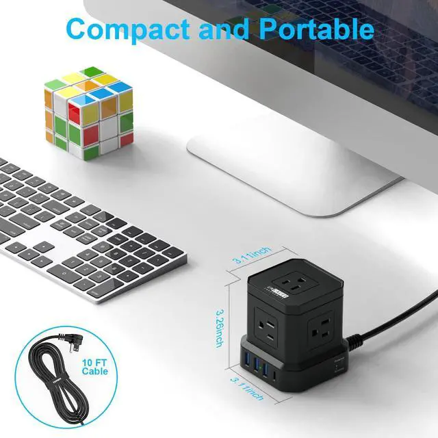 Alt view image 5 of 7 - Cube Power Strips with Surge Protection, 10ft Extension Cord with Multiple Outlets, 5 AC Plugs + 3 USB + 1 USB-C Fast Charging Power Strip with USB Ports, Mountable On/Off Switch Charging Station