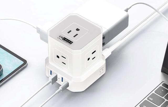 Alt view image 4 of 7 - Cube Power Strips with Surge Protection, 10ft Extension Cord with Multiple Outlets, 5 AC Plugs + 3 USB + 1 USB-C Fast Charging Power Strip with USB Ports, Mountable On/Off Switch Charging Station