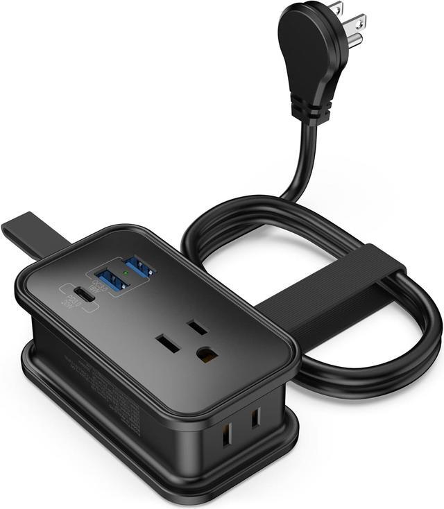 Alt view image 2 of 7 - Portable Travel Power Strip with USB Ports, 3ft Travel Extension Cord with Multiple Outlets, 3 AC Outlets + 2 USB + 1 Fast-Charging USB-C, No Surge Travel Power Strip for Cruise Ship Home Office Black