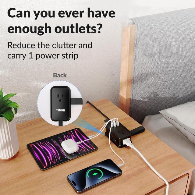 Alt view image 6 of 7 - Portable Travel Power Strip with USB Ports, 3ft Travel Extension Cord with Multiple Outlets, 3 AC Outlets + 2 USB + 1 Fast-Charging USB-C, No Surge Travel Power Strip for Cruise Ship Home Office Black
