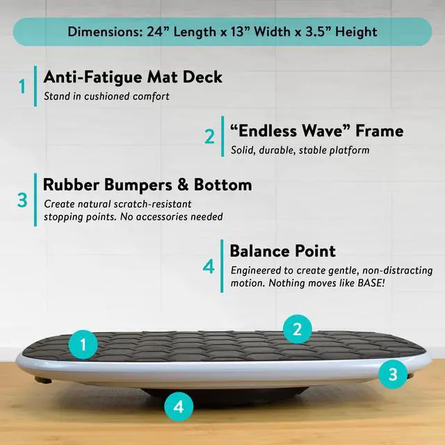 Alt view image 4 of 7 - BASE Standing Desk Balance Board  Office Wobble Board with Anti-Fatigue Mat gentle balance board standing desk mat balancing board rocker board accessories exercise equipment Improve Posture & Focus