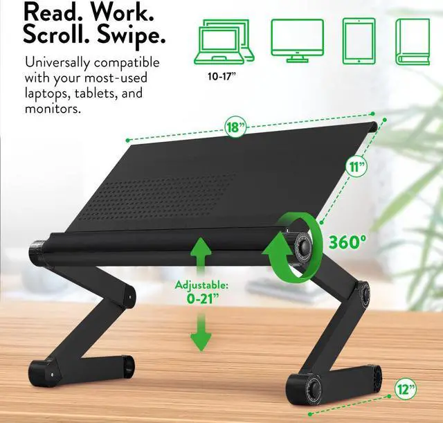 Alt view image 4 of 12 - Adjustable Book Holder and Laptop Stand - Portable Aluminum Book Stand for Textbooks, Cookbooks, Recipe Books, and Tablets