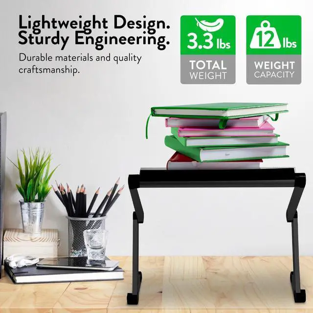 Alt view image 5 of 12 - Adjustable Book Holder and Laptop Stand - Portable Aluminum Book Stand for Textbooks, Cookbooks, Recipe Books, and Tablets