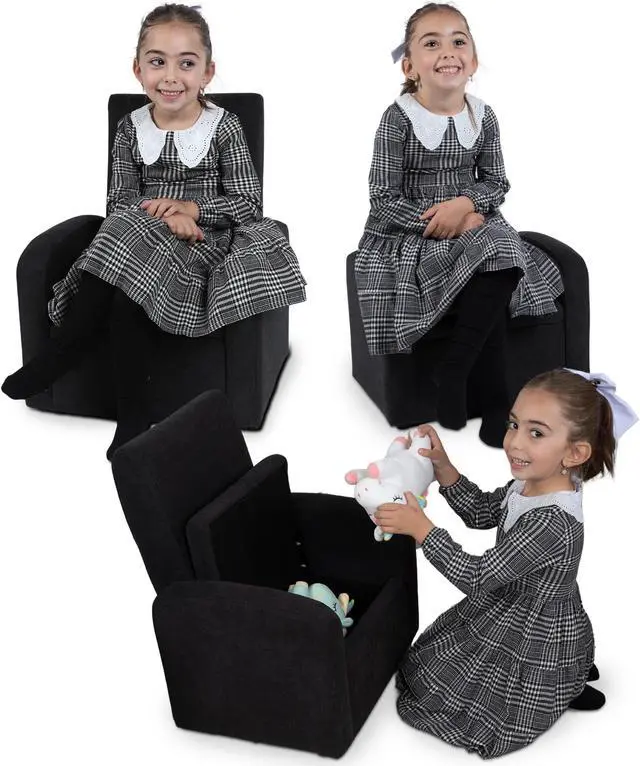Alt view image 2 of 7 - STASH Comfy Kids Sofa Chair  cute toddler chair toy storage chest. Kids folding chair converts to an ottoman. Small toddler chairs for girls boys supports 200lbs! kids lounge chair kids chair comfy