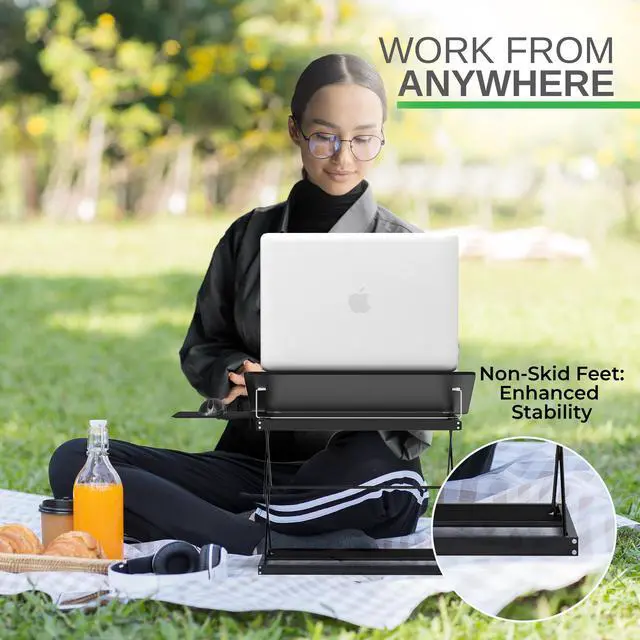 Alt view image 7 of 8 - CD4 Adjustable Standing Desk Converter for Laptops - vertical laptop stand for desk adjustable height Table Top Standing Desk Riser with Mouse Pad 2.6"-18.6" Standing Desk Adjustable Height Converter