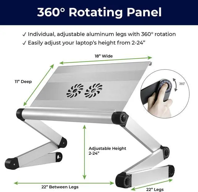 Alt view image 6 of 14 - WorkEZ Executive Laptop Cooling Stand Adjustable Laptop Desk for Bed foldable laptop stand with FAN USB Ports computer lap desk for laptop holder for bed laptop table ergonomic laptop stand for bed