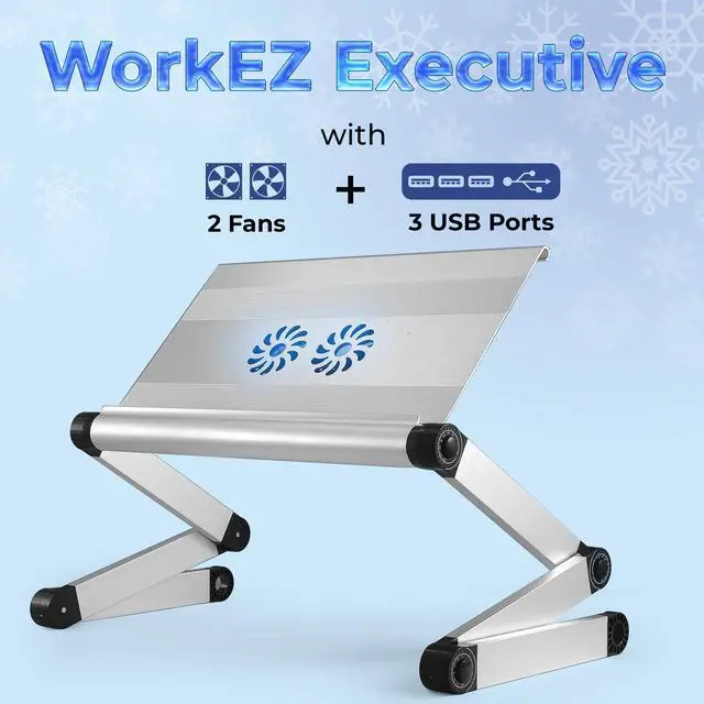 Alt view image 2 of 14 - WorkEZ Executive Laptop Cooling Stand Adjustable Laptop Desk for Bed foldable laptop stand with FAN USB Ports computer lap desk for laptop holder for bed laptop table ergonomic laptop stand for bed