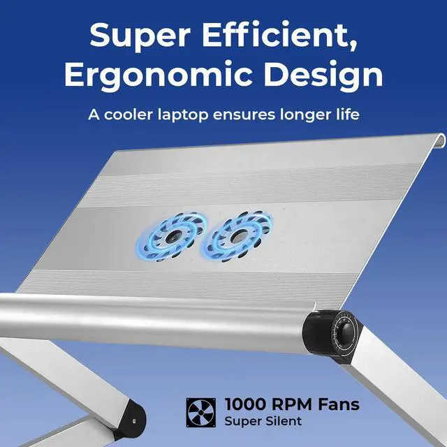 Alt view image 4 of 14 - WorkEZ Executive Laptop Cooling Stand Adjustable Laptop Desk for Bed foldable laptop stand with FAN USB Ports computer lap desk for laptop holder for bed laptop table ergonomic laptop stand for bed