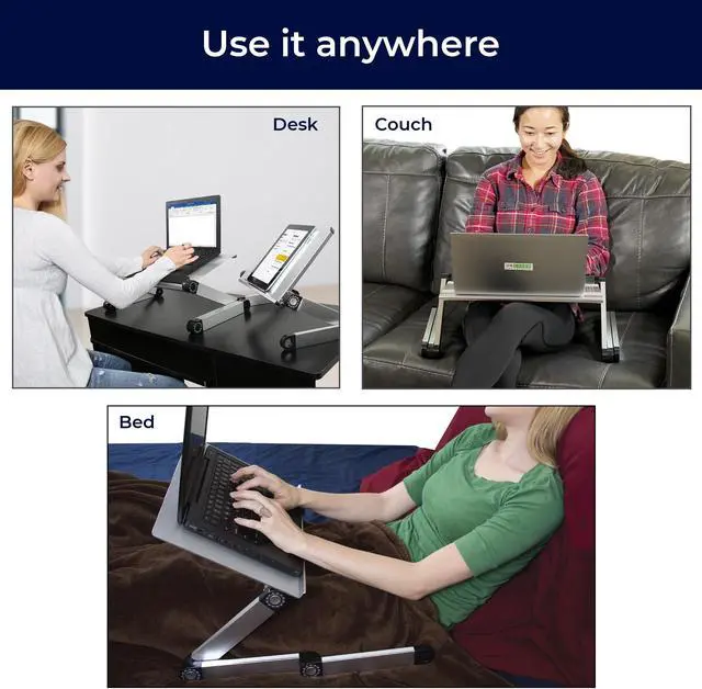 Alt view image 5 of 14 - WorkEZ Executive Laptop Cooling Stand Adjustable Laptop Desk for Bed foldable laptop stand with FAN USB Ports computer lap desk for laptop holder for bed laptop table ergonomic laptop stand for bed