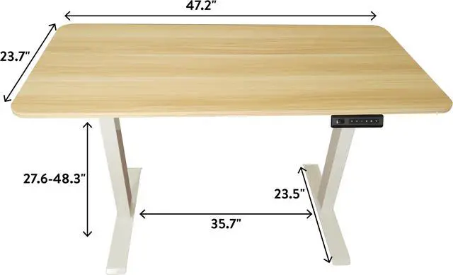 Alt view image 4 of 7 - RISE UP ESSENTIAL affordable electric standing desk adjustable height sit-stand-up ergonomic office computer table workstation memory 23.6x47.2 maple desktop 27-46 height range white frame