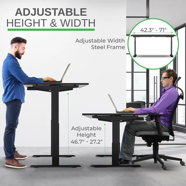 Alt view image 7 of 7 - RISE UP dual motor electric standing desk 48x30" black desktop premium ergonomic adjustable height sit stand up home office computer desk table motorized powered modern furniture small standup table