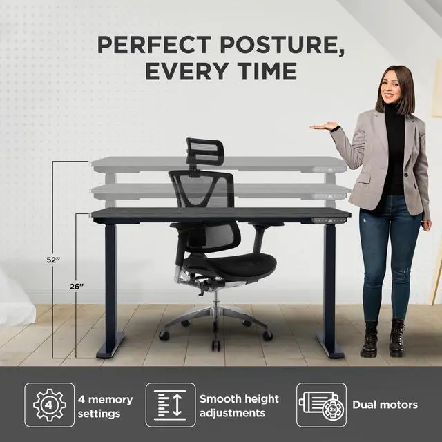 Alt view image 4 of 7 - RISE UP dual motor electric standing desk 60x30" black desktop premium ergonomic adjustable height sit stand up home office computer desk table motorized powered modern furniture small standup table