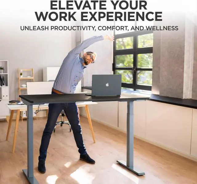 Alt view image 3 of 7 - RISE UP dual motor electric standing desk 60x30" black desktop premium ergonomic adjustable height sit stand up home office computer desk table motorized powered modern furniture small standup table