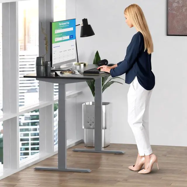 Alt view image 6 of 7 - RISE UP dual motor electric standing desk 60x30" black desktop premium ergonomic adjustable height sit stand up home office computer desk table motorized powered modern furniture small standup table