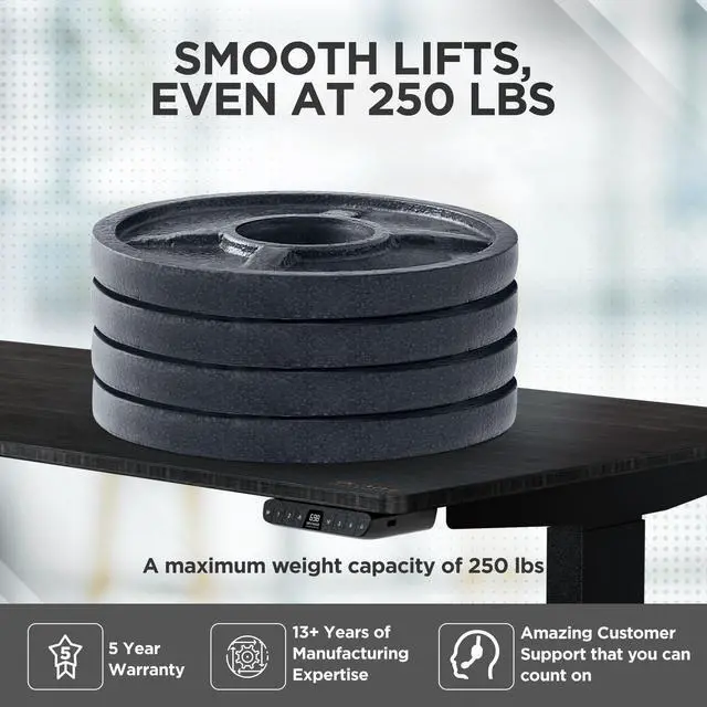 Alt view image 5 of 7 - Rise UP Electric Standing Desk adjustable height desk 24-49" dual motor one piece 48x30" bamboo desktop height adjustable desk adjustable standing desk stand up desk sit to stand desk rising desk