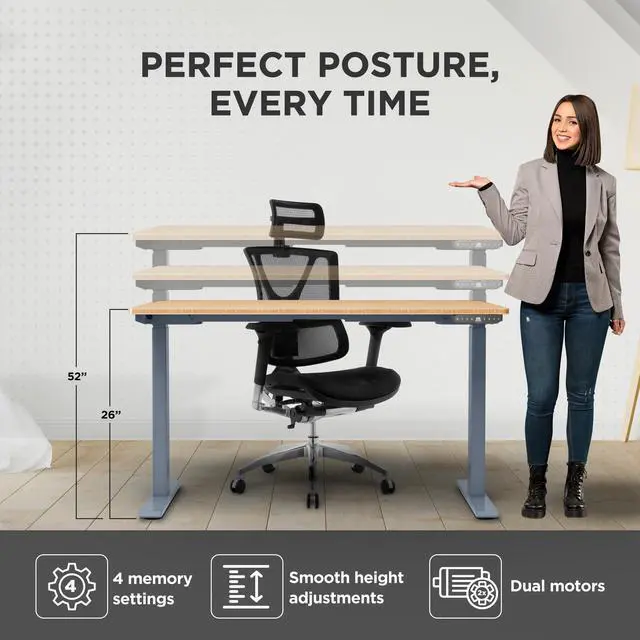 Alt view image 4 of 7 - Rise UP Electric Standing Desk adjustable height desk 24-49" dual motor one piece 48x30" bamboo desktop height adjustable desk adjustable standing desk stand up desk sit to stand desk rising desk