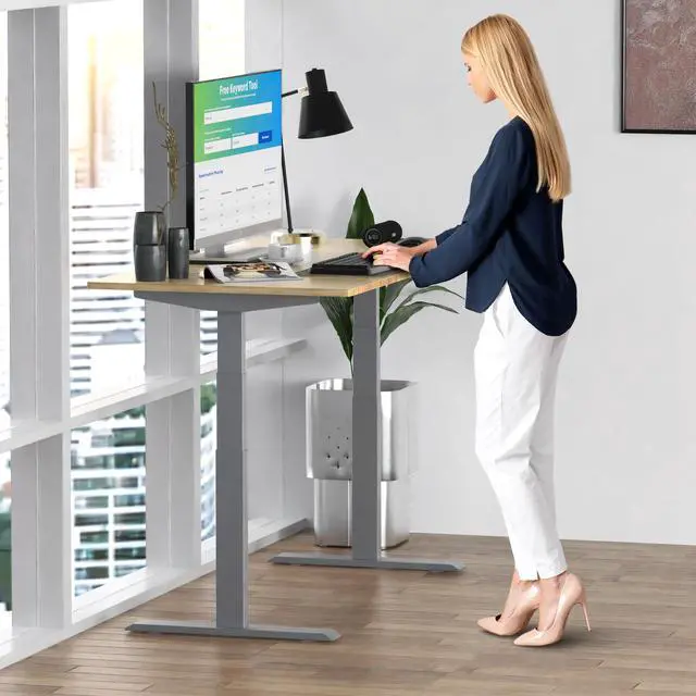 Alt view image 6 of 7 - Rise UP Electric Standing Desk adjustable height desk 24-49" dual motor one piece 48x30" bamboo desktop height adjustable desk adjustable standing desk stand up desk sit to stand desk rising desk