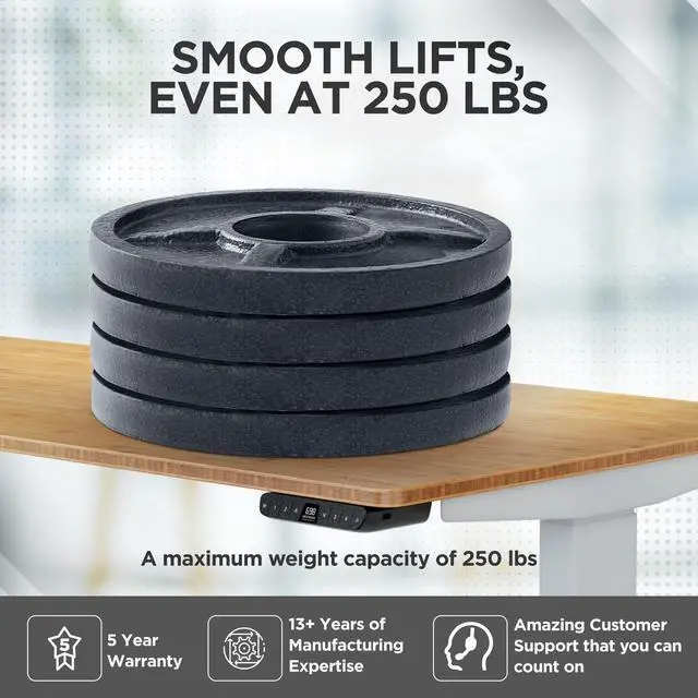 Alt view image 5 of 7 - Rise UP Electric Standing Desk adjustable height desk 24-49" dual motor one piece 48x30" bamboo desktop height adjustable desk adjustable standing desk stand up desk sit to stand desk rising desk