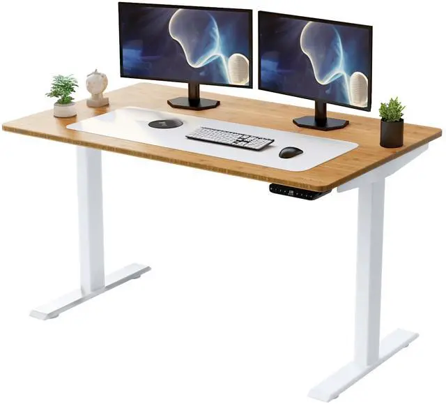 Main image of Rise UP Electric Standing Desk adjustable height desk 24-49" dual motor one piece 48x30" bamboo desktop height adjustable desk adjustable standing desk stand up desk sit to stand desk rising desk