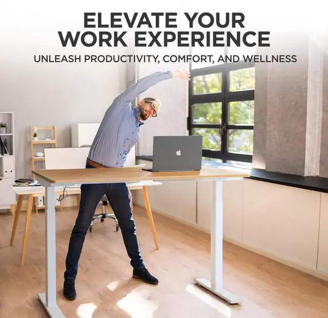 Alt view image 3 of 7 - Rise UP Electric Standing Desk adjustable height desk 24-49" dual motor one piece 48x30" bamboo desktop height adjustable desk adjustable standing desk stand up desk sit to stand desk rising desk