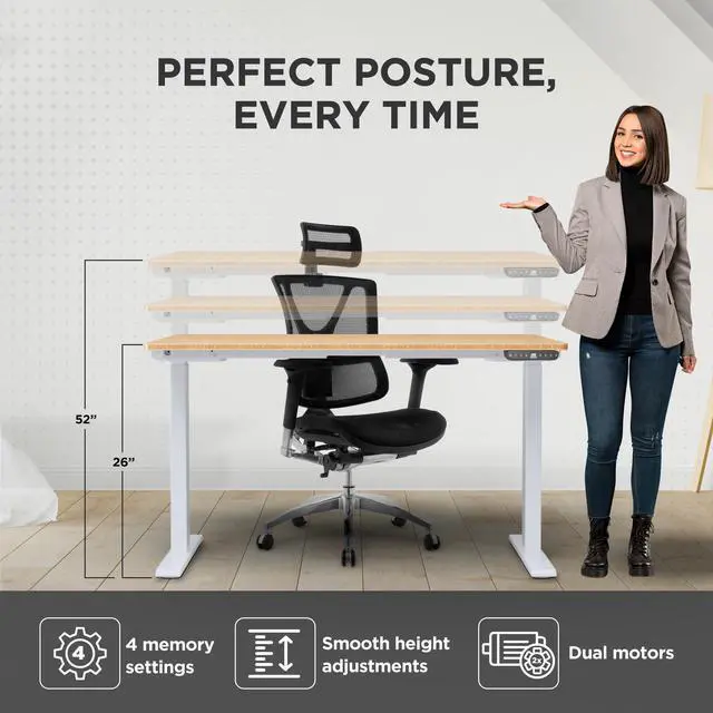 Alt view image 4 of 7 - Rise UP Electric Standing Desk adjustable height desk 24-49" dual motor one piece 48x30" bamboo desktop height adjustable desk adjustable standing desk stand up desk sit to stand desk rising desk
