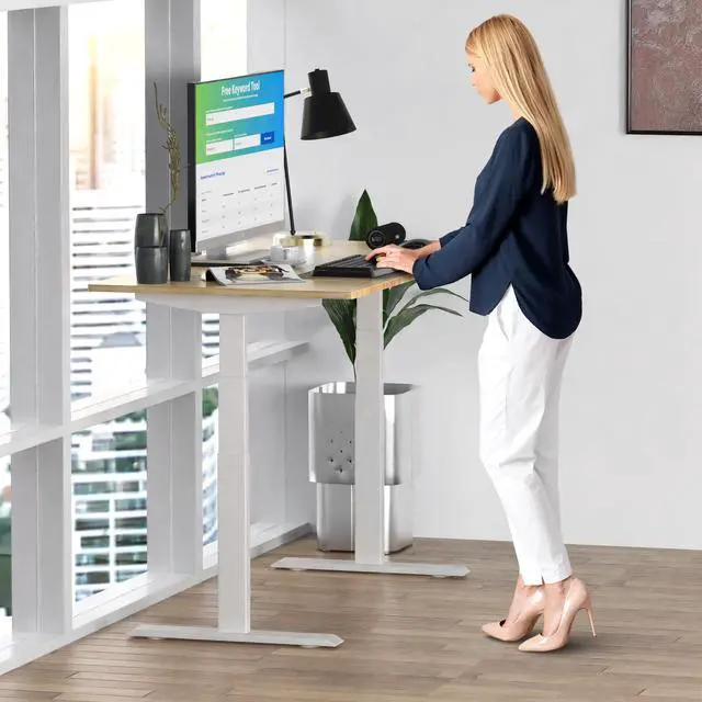 Alt view image 6 of 7 - Rise UP Electric Standing Desk adjustable height desk 24-49" dual motor one piece 48x30" bamboo desktop height adjustable desk adjustable standing desk stand up desk sit to stand desk rising desk
