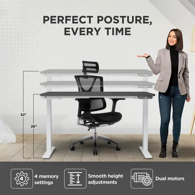 Alt view image 4 of 7 - RISE UP dual motor electric standing desk 48x30" black desktop premium ergonomic adjustable height sit stand up home office computer desk table motorized powered modern furniture small standup table