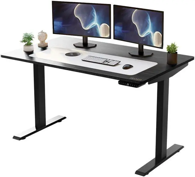 Main image of Rise UP Electric Standing Desk adjustable height desk 27-47" dual motor one piece 60x30" bamboo desktop height adjustable desk adjustable standing desk stand up desk sit to stand desk rising desk
