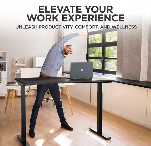 Alt view image 3 of 7 - Rise UP Electric Standing Desk adjustable height desk 27-47" dual motor one piece 60x30" bamboo desktop height adjustable desk adjustable standing desk stand up desk sit to stand desk rising desk