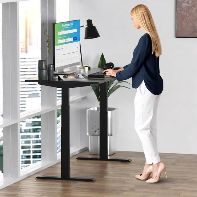 Alt view image 6 of 7 - Rise UP Electric Standing Desk adjustable height desk 27-47" dual motor one piece 60x30" bamboo desktop height adjustable desk adjustable standing desk stand up desk sit to stand desk rising desk