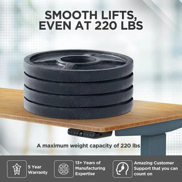 Alt view image 5 of 7 - Rise UP Electric Standing Desk adjustable height desk 27-47" dual motor one piece 60x30" bamboo desktop height adjustable desk adjustable standing desk stand up desk sit to stand desk rising desk