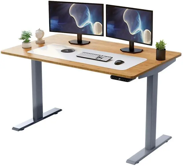 Main image of Rise UP Electric Standing Desk adjustable height desk 27-47" dual motor one piece 60x30" bamboo desktop height adjustable desk adjustable standing desk stand up desk sit to stand desk rising desk