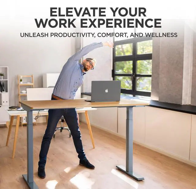 Alt view image 3 of 7 - Rise UP Electric Standing Desk adjustable height desk 27-47" dual motor one piece 60x30" bamboo desktop height adjustable desk adjustable standing desk stand up desk sit to stand desk rising desk