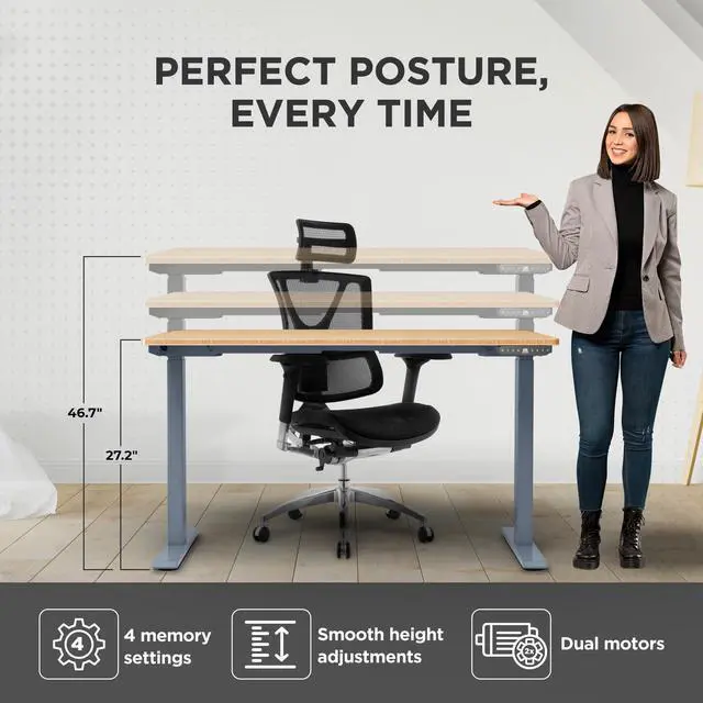 Alt view image 4 of 7 - Rise UP Electric Standing Desk adjustable height desk 27-47" dual motor one piece 60x30" bamboo desktop height adjustable desk adjustable standing desk stand up desk sit to stand desk rising desk