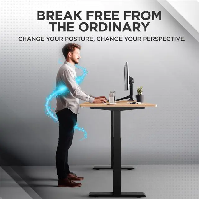 Alt view image 2 of 7 - Rise UP Electric Standing Desk adjustable height desk 27-47" dual motor one piece 60x30" bamboo desktop height adjustable desk adjustable standing desk stand up desk sit to stand desk rising desk