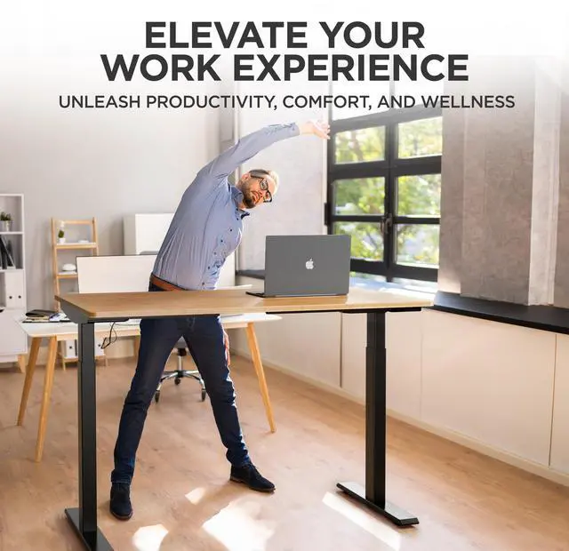 Alt view image 4 of 7 - Rise UP Electric Standing Desk adjustable height desk 27-47" dual motor one piece 60x30" bamboo desktop height adjustable desk adjustable standing desk stand up desk sit to stand desk rising desk