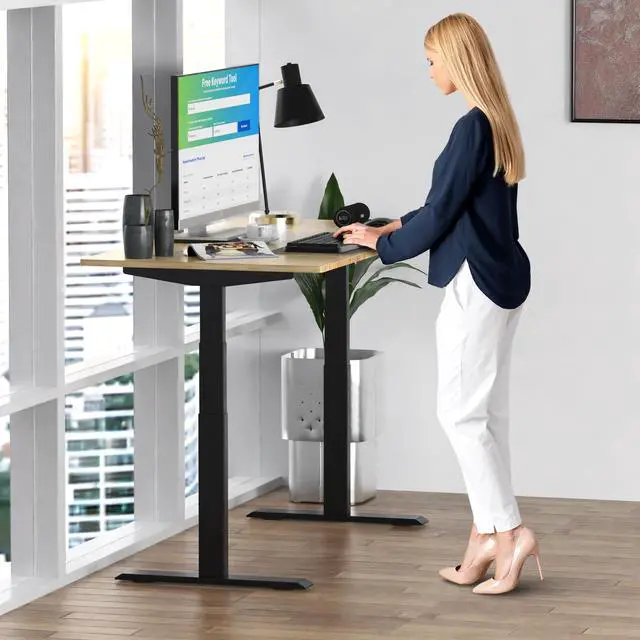 Alt view image 6 of 7 - Rise UP Electric Standing Desk adjustable height desk 27-47" dual motor one piece 60x30" bamboo desktop height adjustable desk adjustable standing desk stand up desk sit to stand desk rising desk