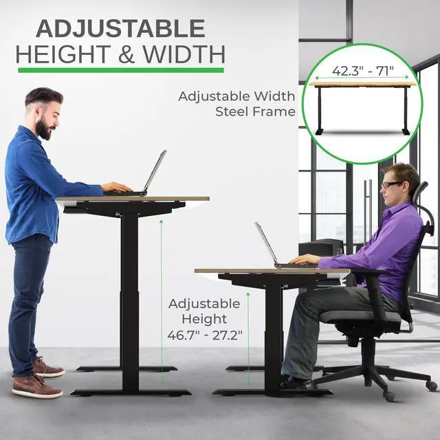 Alt view image 7 of 7 - Rise UP Electric Standing Desk adjustable height desk 27-47" dual motor one piece 60x30" bamboo desktop height adjustable desk adjustable standing desk stand up desk sit to stand desk rising desk