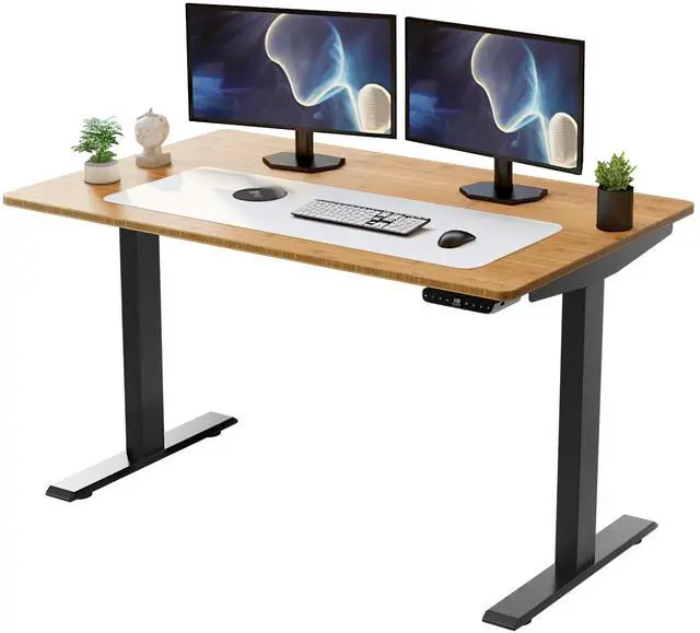Main image of Rise UP Electric Standing Desk adjustable height desk 27-47" dual motor one piece 48x30" bamboo desktop height adjustable desk adjustable standing desk stand up desk sit to stand desk rising desk