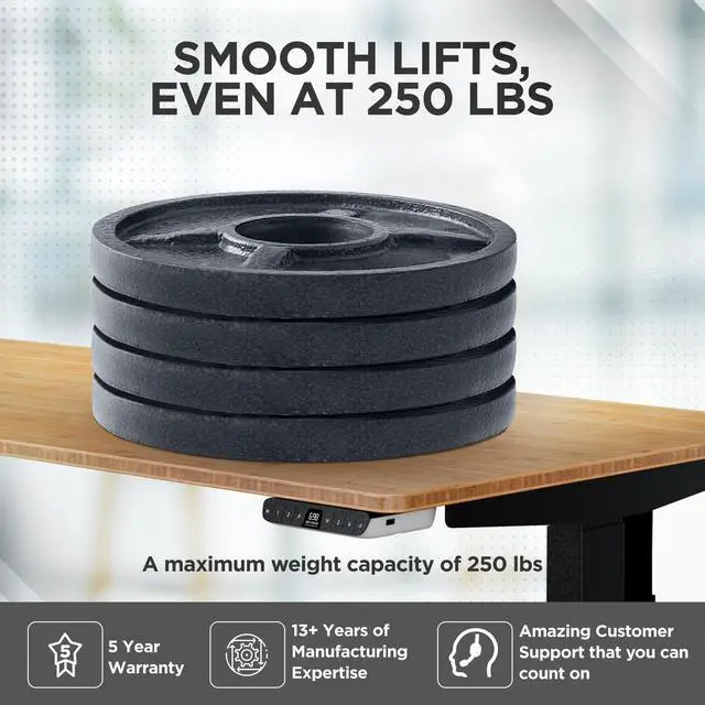 Alt view image 5 of 7 - Rise UP Electric Standing Desk adjustable height desk 27-47" dual motor one piece 48x30" bamboo desktop height adjustable desk adjustable standing desk stand up desk sit to stand desk rising desk