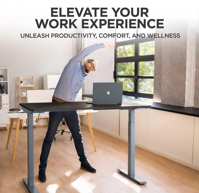 Alt view image 3 of 7 - Rise UP Electric Standing Desk adjustable height desk 27-47" dual motor one piece 48x30" bamboo desktop height adjustable desk adjustable standing desk stand up desk sit to stand desk rising desk