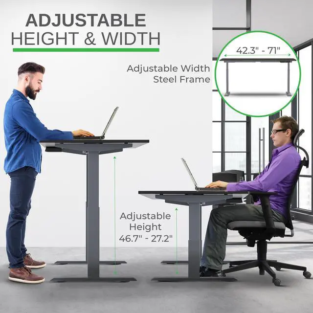 Alt view image 7 of 7 - Rise UP Electric Standing Desk adjustable height desk 27-47" dual motor one piece 48x30" bamboo desktop height adjustable desk adjustable standing desk stand up desk sit to stand desk rising desk